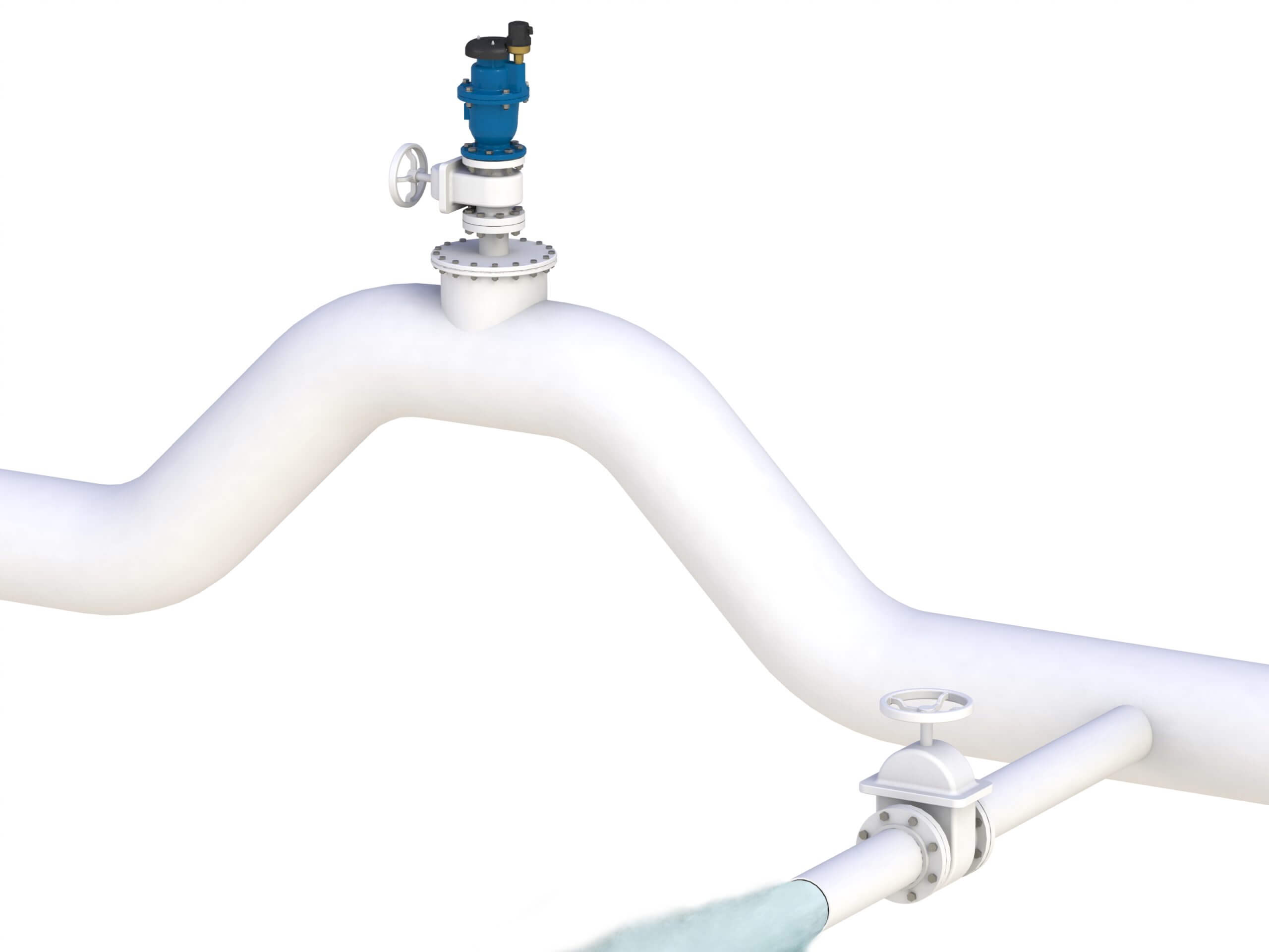 a white pipe with blue valve